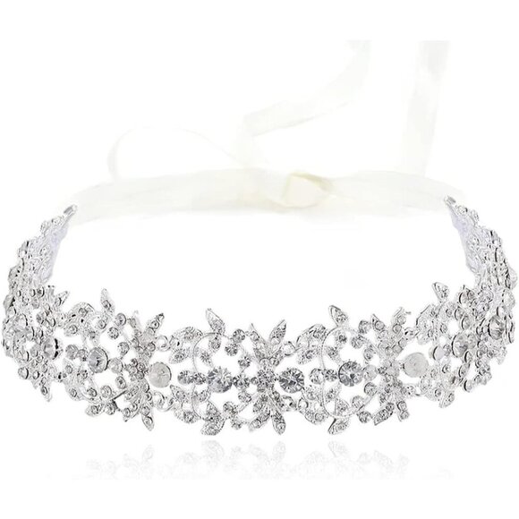 ❤️Women Sliver Bridal Handmade Wedding Party Hairband  Austrian Crystal Floral - Picture 6 of 6
